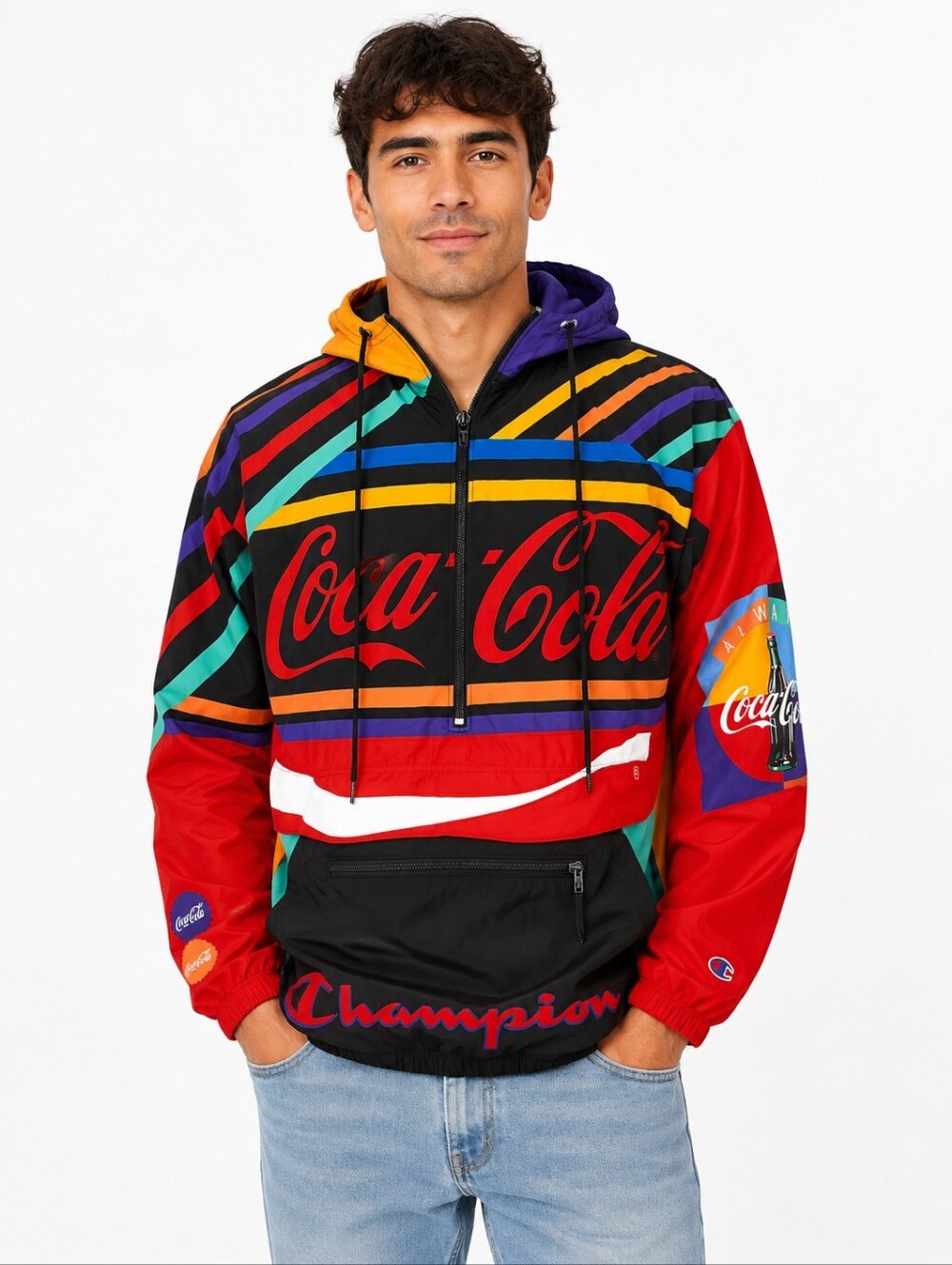 Vintage 1990s Champion x Coca-Cola Ultrafuse Quarter Zip Windbreaker Jacket